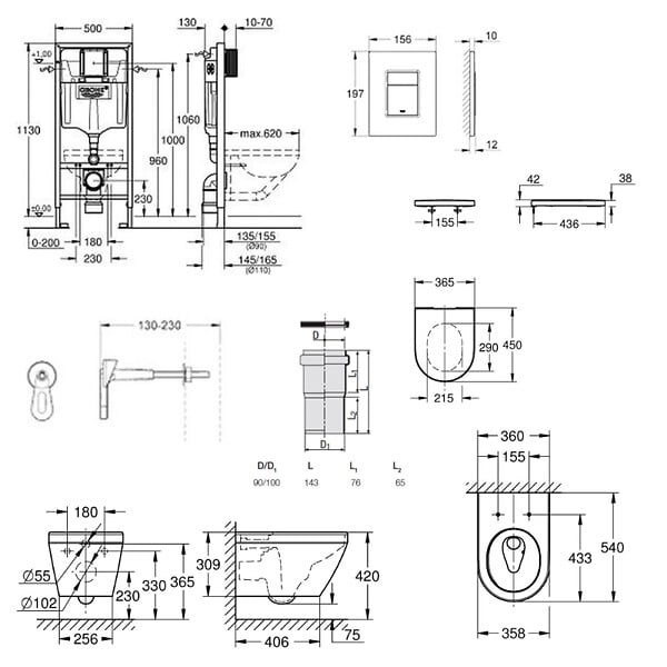 GROHE - Grohe Rapid SL pack WC bâti-support + WC suspendu sans bride Grohe avec abattant SoftClose + plaque (GRGRWR04-FR) - large