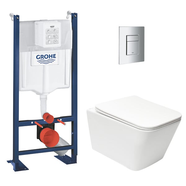 GROHE - Rapid SL pack WC bâti autoportant + WC suspendu sans bride Swiss Aqua Technologies + abattant + plaque (GRRSTINFWR02MAN-FR) - large