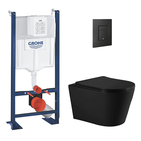 GROHE - Rapid SL pack WC bâti autoportant + WC suspendu sans bride Ceramia avec abattant SoftClose + plaque (GRRCE14BMT02MAN-FR) - large