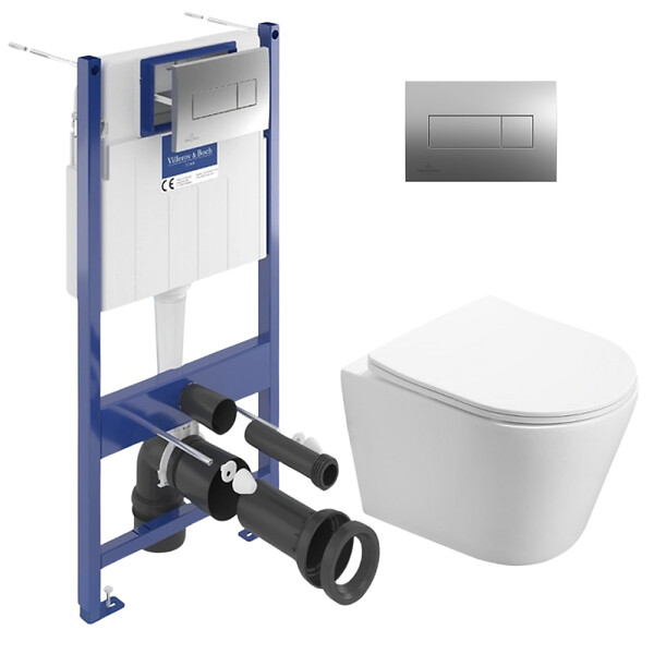 VILLEROY & BOCH - Viconnect Pro S  Pack WC Bâti Villeroy & Boch + WC Swiss Aqua Technologies sans bride et fixations invisibles + Plaque - large