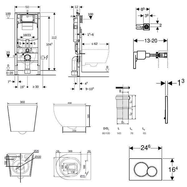 GEBERIT - Duofix pack WC bâti-support + WC suspendu sans bride Ceramia PixL avec abattant SoftClose + plaque (GEDCEPXBMT07-FR) - large