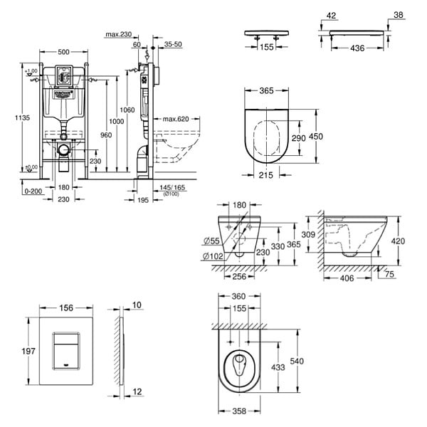 GROHE - Grohe Rapid SL pack WC bâti-support autoportant + WC sans bride Grohe avec abattant SoftClose + plaque (GRGRWR08-FR) - large