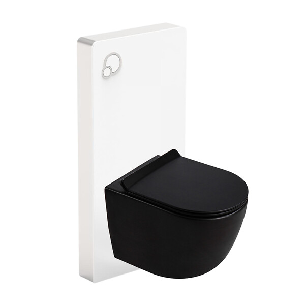 SWISS AQUA TECHNOLOGIES - Glass pack WC bâti-support avec plaque de commande + WC suspendu Ceramia sans bride avec abattant SoftClose (STGLWCEPXBMT01-FR) - large