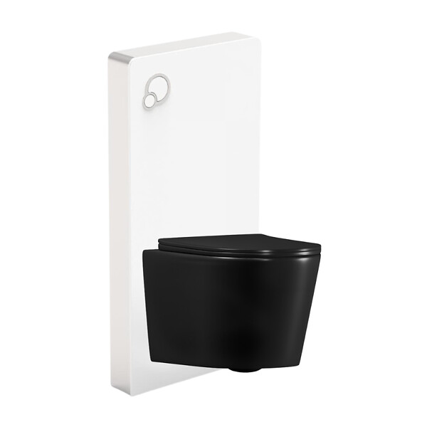 SWISS AQUA TECHNOLOGIES - Glass pack WC bâti-support avec plaque de commande + WC suspendu Ceramia sans bride avec abattant SoftClose (STGLWCE14BMT01-FR) - large