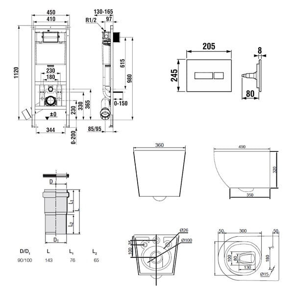 ROCA - Pack WC bâti-support + WC suspendu sans bride Ceramia PixL avec abattant SoftClose + plaque (ROCEPXWT05-FR) - large