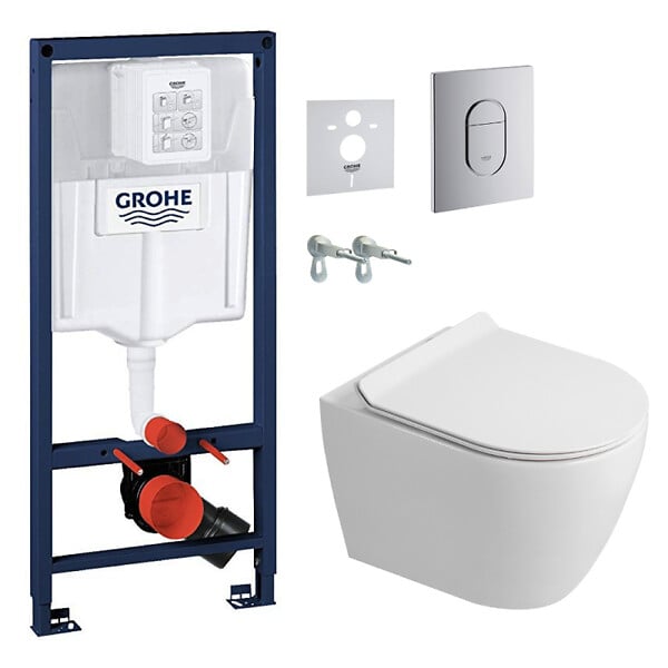 GROHE - Rapid SL pack WC bâti-support + WC suspendu Ceramia PixL + abattant SoftClose + set d'isolation + plaque (GRCEPXWT04FR-FS) - large