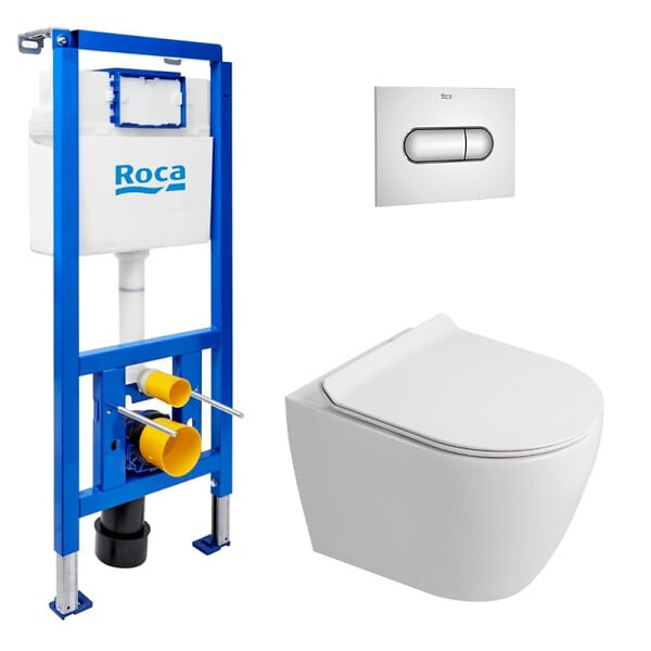 ROCA - Pack WC bâti-support + WC suspendu sans bride Ceramia PixL avec abattant SoftClose + plaque (ROCEPXWT02-FR) - large