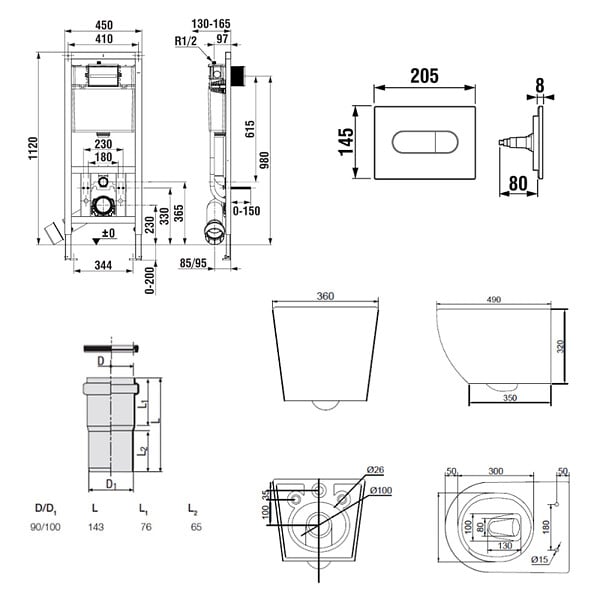 ROCA - Pack WC bâti-support + WC suspendu sans bride Ceramia PixL avec abattant SoftClose + plaque (ROCEPXWT02-FR) - large