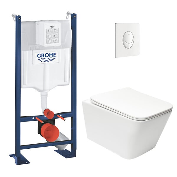 GROHE - Rapid SL pack WC bâti autoportant + WC suspendu sans bride Swiss Aqua Technologies + abattant + plaque (GRRSTINFWR03MAN-FR) - large