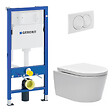 GEBERIT - Duofix UP100 Pack WC bâti + WC suspendu sans bride avec abattant SoftClose Swiss Aqua Technologies + plaque (GEBSTBRWR02MAN-FR) - vignette