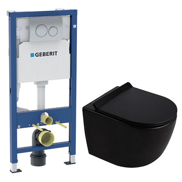 GEBERIT - Duofix Pack WC bâti-support + WC suspendu sans bride Ceramia PixL avec abattant SoftClose + plaque (GEBCEPXBMT01-FR) - large