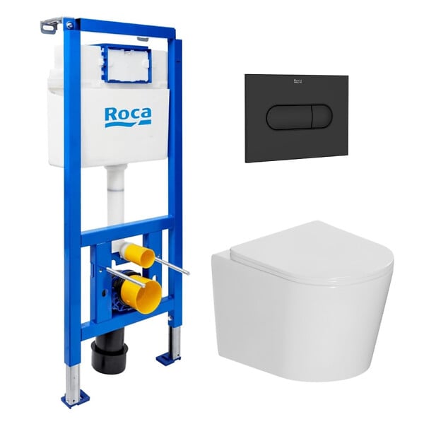 ROCA - Pack WC bâti-support + WC suspendu sans bride Ceramia avec abattant SoftClose + plaque (ROCE14WT03-FR) - large