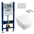 GEBERIT - Geberit + Villeroy & Boch Pack WC Bâti-support Duofix + WC Cuvette à fond creux sans bride O.novo Villeroy & Boch + Abattant softclose + Plaque blanche - vignette
