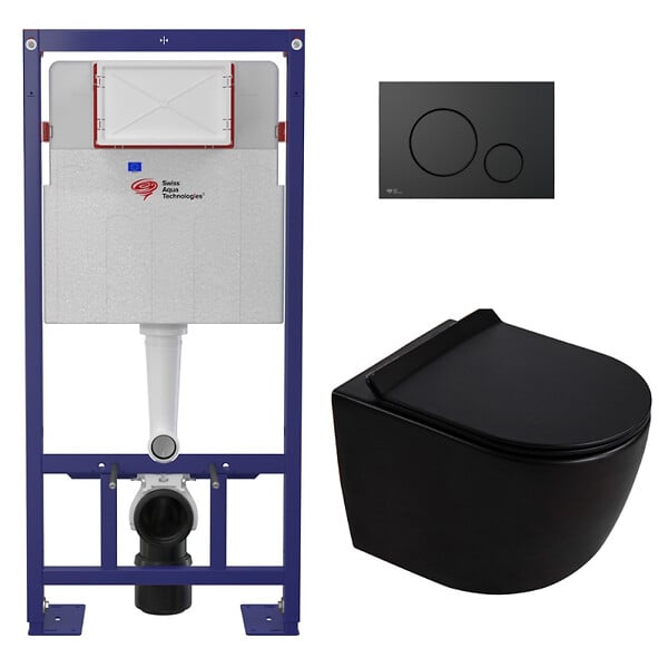 SWISS AQUA TECHNOLOGIES - Pack WC bâti-support autoportant + WC suspendu sans bride Ceramia PixL avec abattant SoftClose + plaque (STCEPXBMT01-U) - large