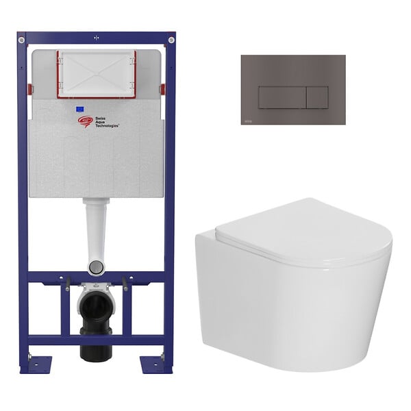 SWISS AQUA TECHNOLOGIES - Pack WC bâti-support autoportant + WC suspendu sans bride Ceramia avec abattant SoftClose + plaque (STCE14WT03-U) - large