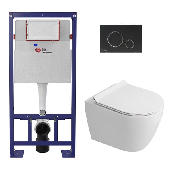 SWISS AQUA TECHNOLOGIES - Pack WC bâti-support + WC sans bride Ceramia PixL avec abattant SoftClose + plaque noir (STCEPXWT02-FR) - large