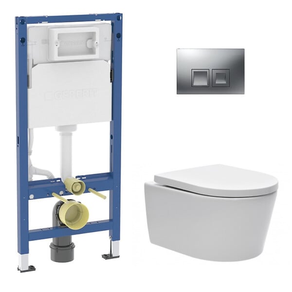 GEBERIT - Duofix pack WC bâti + WC suspendu sans bride Swiss Aqua Technologies avec abattant SoftClose + plaque (GEBSTBRWR05MAN-FR) - large