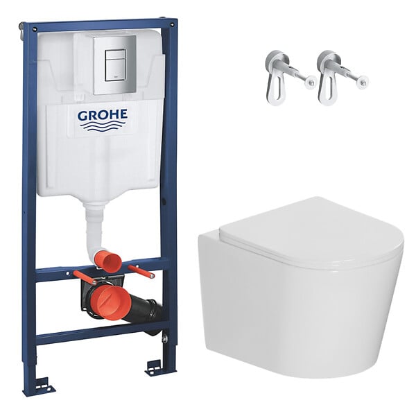 GROHE - Rapid SL Pack WC bâti-support + WC suspendu sans bride avec abattant SoftClose Ceramia + plaque (GRRCE14WT01FR-FS) - large