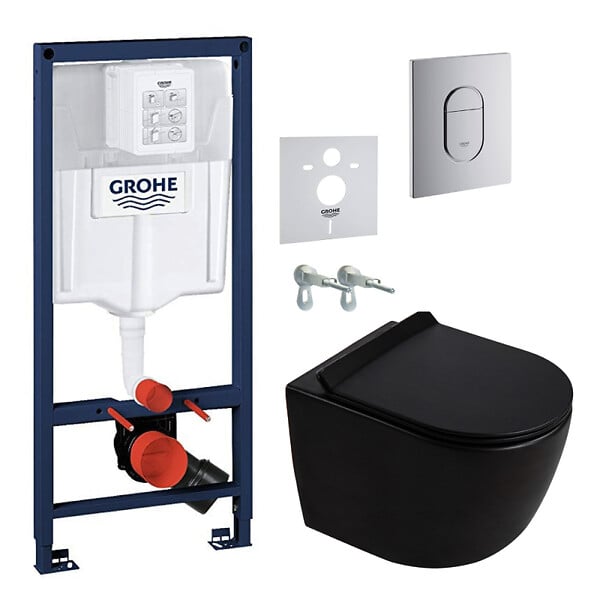 GROHE - Rapid SL pack WC bâti-support + WC suspendu sans bride Ceramia PixL avec abattant SoftClose + plaque (GRRCEPXBMT02-FR) - large
