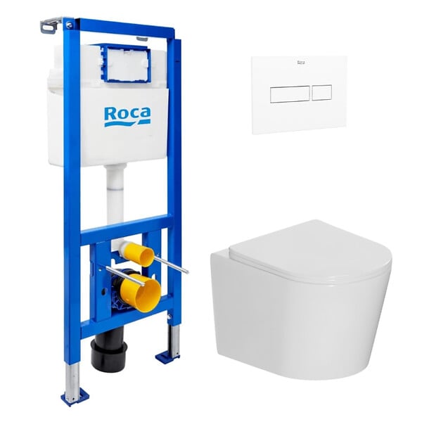 ROCA - Pack WC bâti-support + WC suspendu sans bride Ceramia avec abattant SoftClose + plaque (ROCE14WT04-FR) - large