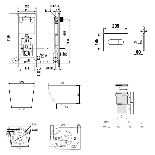 ROCA - Pack WC bâti-support + WC suspendu sans bride Ceramia PixL avec abattant SoftClose + plaque (ROCEPXWT01-FR) - large