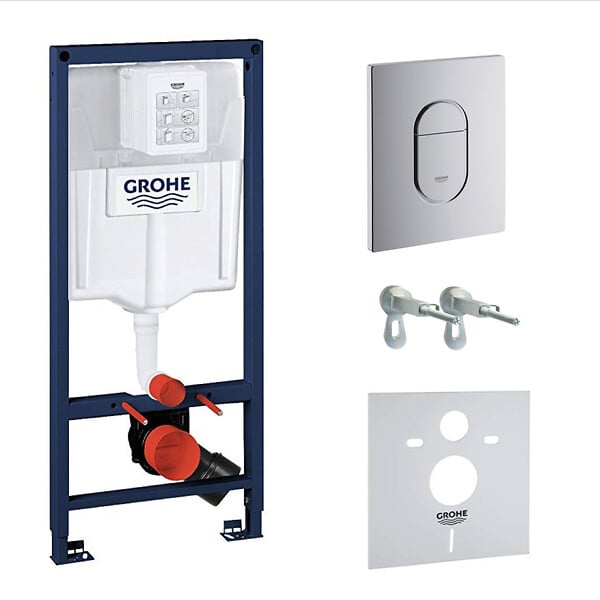 GROHE - Pack WC Bâti Rapid SL + WC sans bride SAT Brevis + Abattant SoftClose + Plaque chrome + Set d'habillage (ARENABREVISSB) - large