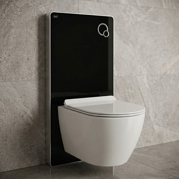 SWISS AQUA TECHNOLOGIES - Glass pack WC bâti-support avec plaque de commande + WC suspendu Ceramia sans bride avec abattant SoftClose (STGLBCEPXWT01-FR) - large