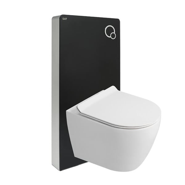 SWISS AQUA TECHNOLOGIES - Glass pack WC bâti-support avec plaque de commande + WC suspendu Ceramia sans bride avec abattant SoftClose (STGLBCEPXWT01-FR) - large
