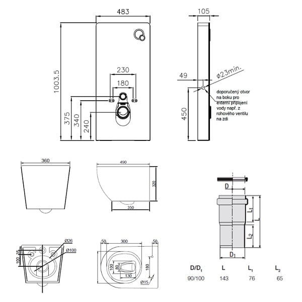 SWISS AQUA TECHNOLOGIES - Glass pack WC bâti-support avec plaque de commande + WC suspendu Ceramia sans bride avec abattant SoftClose (STGLBCEPXWT01-FR) - large