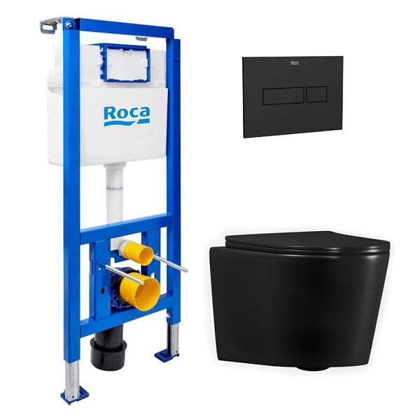 ROCA - Pack WC bâti-support + WC suspendu sans bride Ceramia avec abattant SoftClose + plaque (ROCE14BMT02-FR) - large