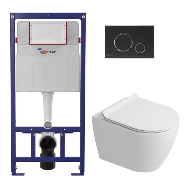 SWISS AQUA TECHNOLOGIES - Pack WC bâti-support + WC sans bride Ceramia PixL avec abattant SoftClose + plaque noir (STCEPXWT04-FR) - large