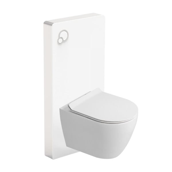 SWISS AQUA TECHNOLOGIES - Glass pack WC bâti-support avec plaque de commande + WC suspendu Ceramia sans bride avec abattant SoftClose (STGLWCCEPXWT01-FR) - large