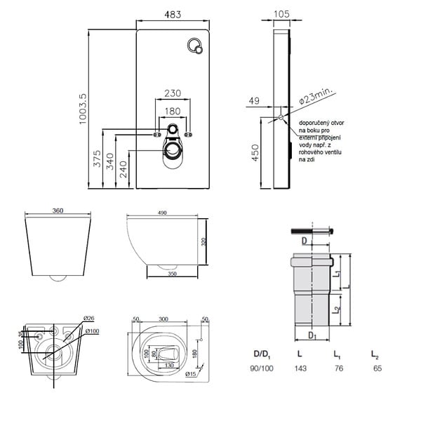 SWISS AQUA TECHNOLOGIES - Glass pack WC bâti-support avec plaque de commande + WC suspendu Ceramia sans bride avec abattant SoftClose (STGLWCCEPXWT01-FR) - large