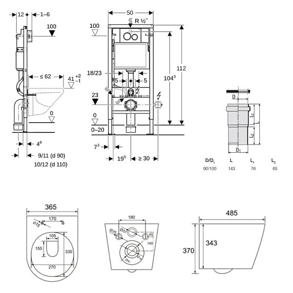 GEBERIT - Duofix pack WC bâti-support + WC suspendu sans bride Swiss Aqua Technologies avec abattant SoftClose + plaque (GEBSTINBMR01-FR) - large