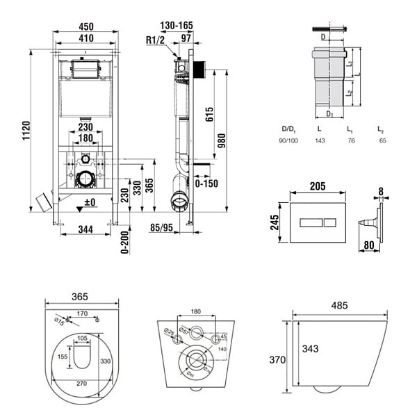 ROCA - Pack WC bâti-support + WC suspendu sans bride Swiss Aqua Technologies avec abattant SoftClose + plaque (ROSTINWR06-FR) - large