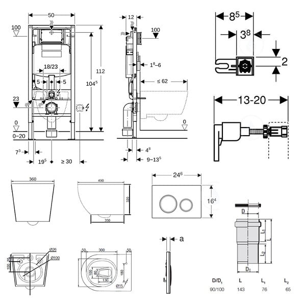 GEBERIT - Duofix pack WC bâti-support + WC suspendu sans bride Ceramia PixL avec abattant SoftClose + plaque (GECEPXWT04-FR) - large