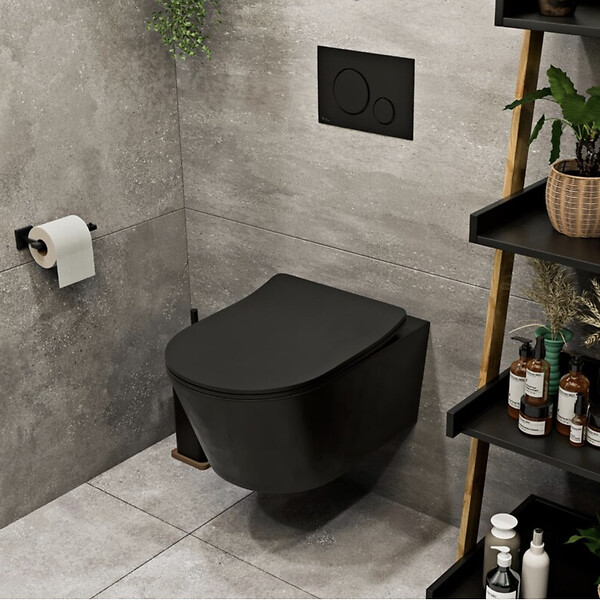 GROHE - Pack WC Bâti Solido + WC sans bride SAT Noir mat + Abattant frein de chute + Plaque noir mat - large