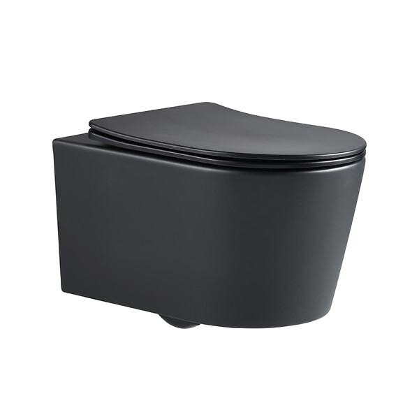 GROHE - Pack WC Bâti Solido + WC sans bride SAT Noir mat + Abattant frein de chute + Plaque noir mat - large