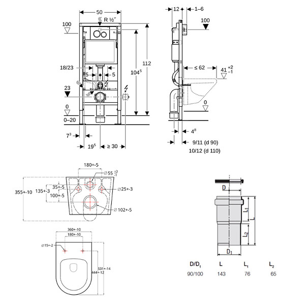 GEBERIT - Duofix pack WC bâti-support + WC suspendu sans bride Swiss Aqua Technologies avec abattant SoftClose + plaque (GEBSTBRWR02-FR) - large