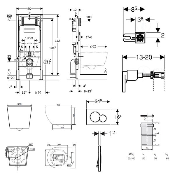 GEBERIT - Duofix pack WC bâti-support + WC suspendu sans bride Ceramia PixL avec abattant SoftClose + plaque (GECEPXWT06-FR) - large