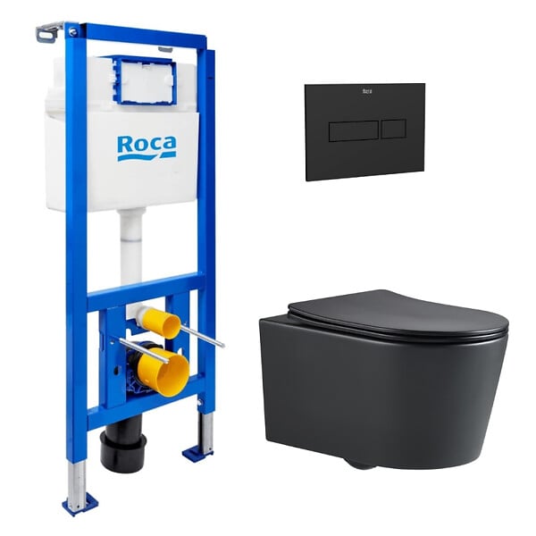 ROCA - Pack WC bâti-support + WC suspendu sans bride Swiss Aqua Technologies avec abattant SoftClose + plaque (ROSTBRBMR04-FR) - large