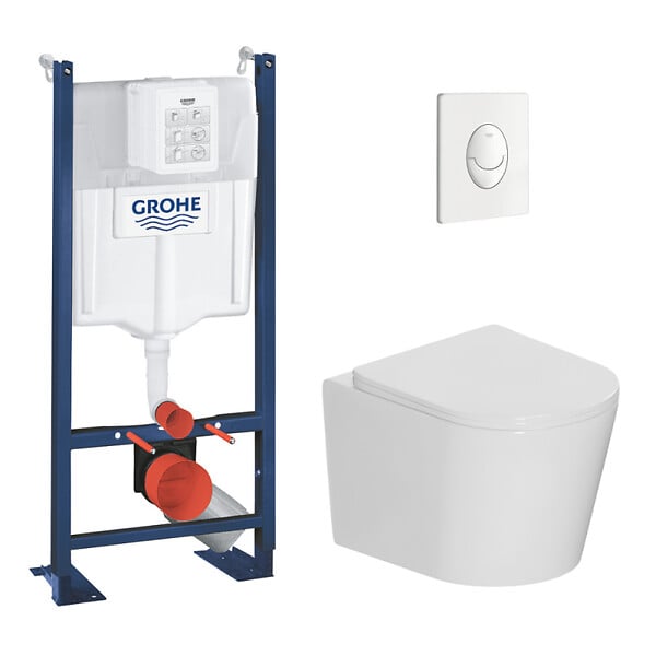 GROHE - Rapid SL pack WC bâti-support autoportant + WC suspendu sans bride Ceramia avec abattant SoftClose + plaque (GRRCE14WT03FR-FS) - large