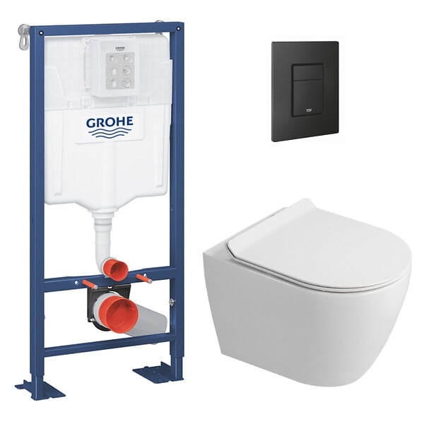 GROHE - Solido pack WC bâti-support autoportant + WC suspendu Ceramia PixL + abattant SoftClose + plaque noir (GRRCEPXWR03FR-FS) - large