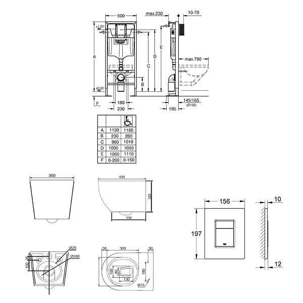 GROHE - Solido pack WC bâti-support autoportant + WC suspendu Ceramia PixL + abattant SoftClose + plaque noir (GRRCEPXWR03FR-FS) - large