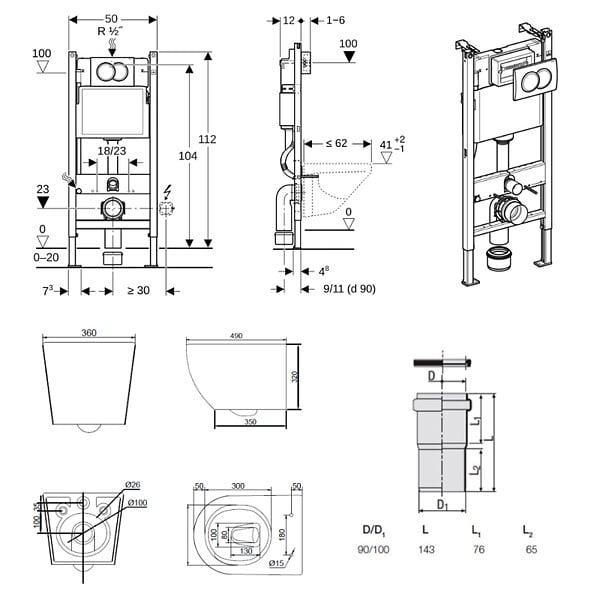GEBERIT - Duofix Pack WC bâti-support + WC suspendu sans bride Ceramia PixL avec abattant SoftClose + plaque (GEBCEPXBMT01FR-FS) - large