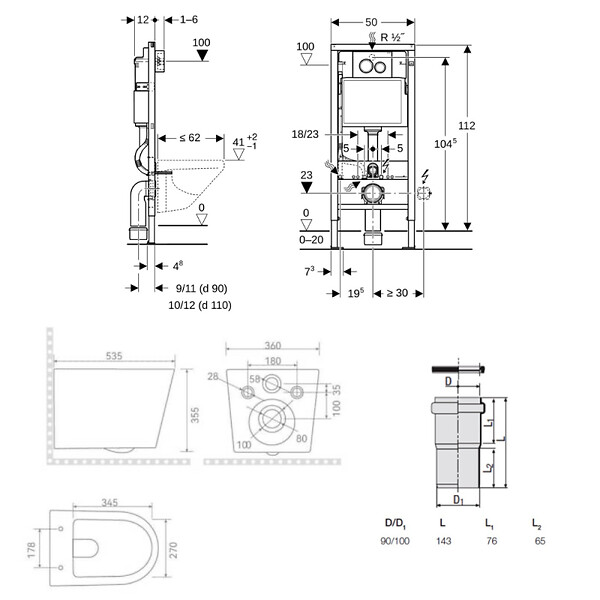 GEBERIT - Duofix pack WC bâti-support + WC suspendu sans bride Ceramia avec abattant SoftClose + plaque (GEBCE14BMT01-FR) - large