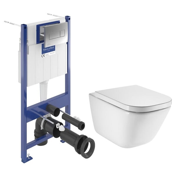 VILLEROY & BOCH - ViConnect Pro S pack WC bâti-support + WC suspendu sans bride Roca avec abattant SoftClose + plaque (VBROGAWR02-FR) - large