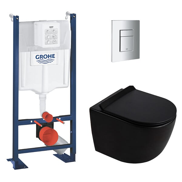 GROHE - Rapid SL pack WC bâti autoportant + WC suspendu sans bride Ceramia PixL avec abattant SoftClose + plaque (GRRCEPXBMT05-FR) - large