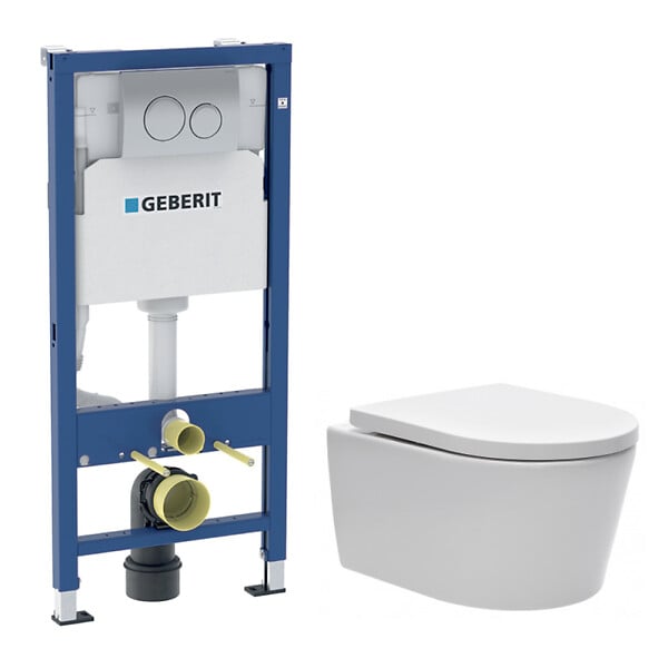 GEBERIT - Duofix pack WC bâti-support + WC suspendu sans bride Swiss Aqua Technologies avec abattant SoftClose + plaque (GEBSTBRWR01-FR) - large