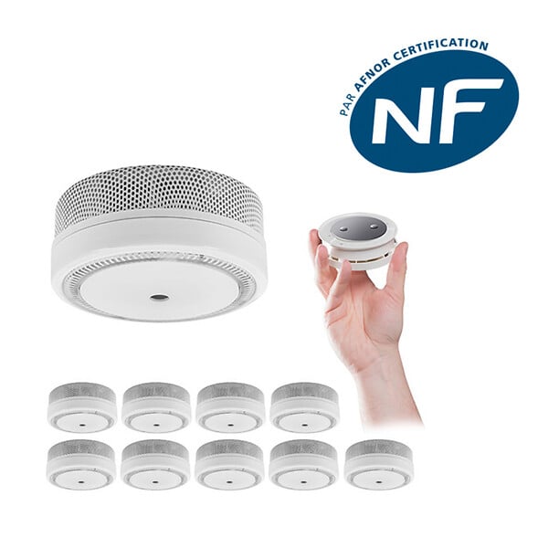 EVACUATE - Lot de 10 détecteurs de fumée NF autonomie 10 ans avec supports magnétiques-EVACUATE - large